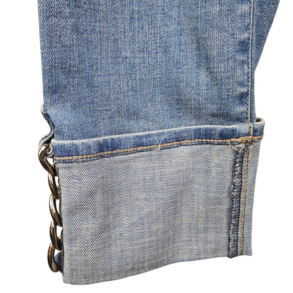 White House Black Market The Slim Ankle Mid Rise Jeans Size 4 Cuffed Chain Detai - Picture 7 of 12